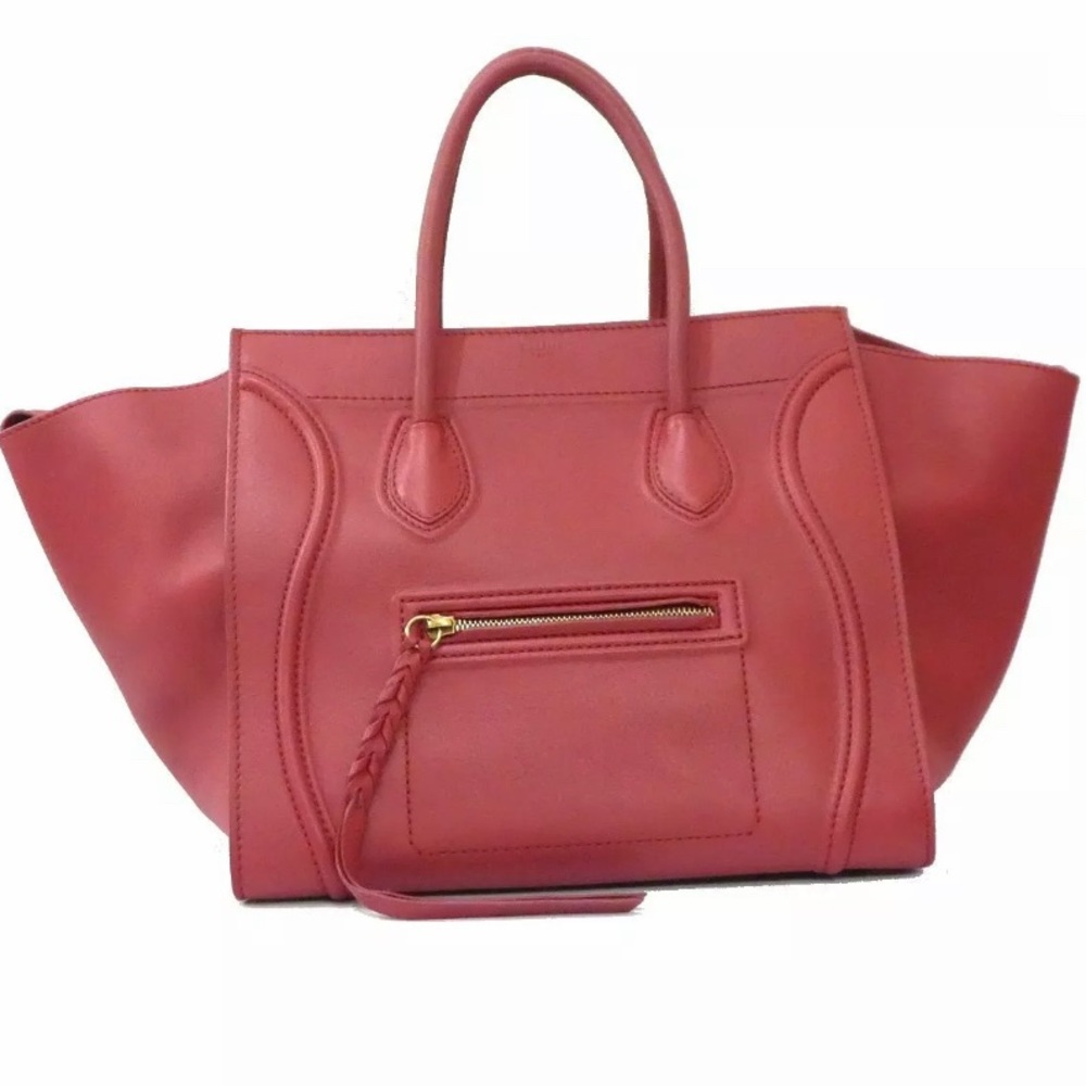 Authentic CELINE Leather Phantom Tote Hand Bag Red